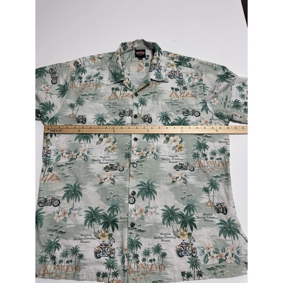 Vintage Harley Davidson Hawaiian Shirt Mens Large Green Honolulu Motorcycle - Picture 8 of 11